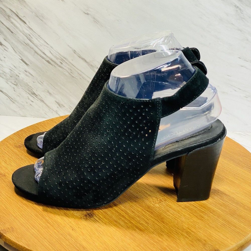 Adam Tucker Meridia Perforated Suede Sandal Size 7.5M Black